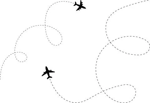 Aircraft flight path background. Airplane icon vector set. Plane flying path Stock Illustration