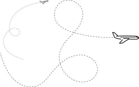 Aircraft flight path background. Airplane icon vector set. Plane flying path Stock Illustration