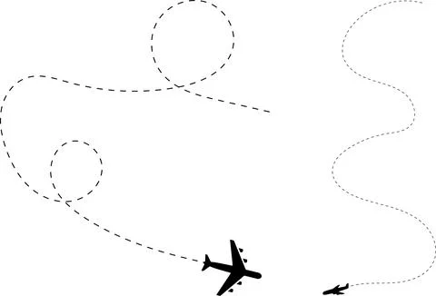 Aircraft flight path background. Airplane icon vector set. Plane flying path Stock Illustration