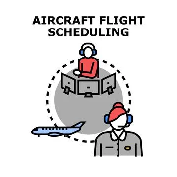 Aircraft flight scheduling process with operators managing planes Stock Illustration