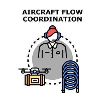 Aircraft flow coordination managing drone and refueling operations Stock Illustration