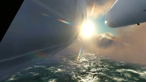 Aircraft flying above clouds Stock Footage 87458587