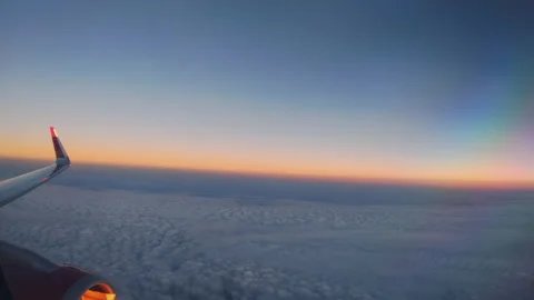 Aircraft flying in the evening sunset Stock Footage 236070461