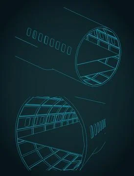 Aircraft fuselage sections technical drawings 库存插图