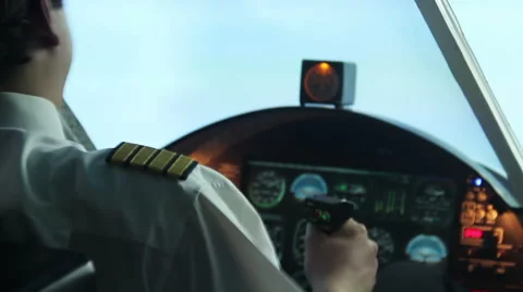 Aircraft hitting turbulence zone, professional pilot controlling plane, danger Stock Footage 64598398
