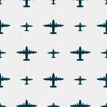 Aircraft icon sign. Seamless pattern with geometric texture. Vector Stock Illustration