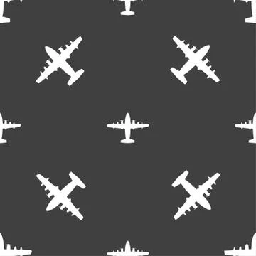 Aircraft icon sign. Seamless pattern on a gray background. Vector 스톡 일러스트