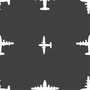 Aircraft icon sign. Seamless pattern on a gray background. Vector Stock Illustration