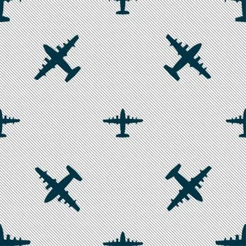 Aircraft icon sign. Seamless pattern with geometric texture. Stock Illustration