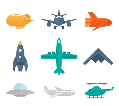 Aircraft Icons Flat Stock Illustration