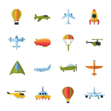 Aircraft icons set flat 스톡 일러스트
