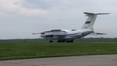 Aircraft IL-78 rolls down the runway after landing. Stock Footage 108802571