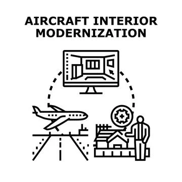 Aircraft interior modernization engineering and design concept Stock Illustration