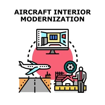 Aircraft interior modernization engineering and design concept 库存插图