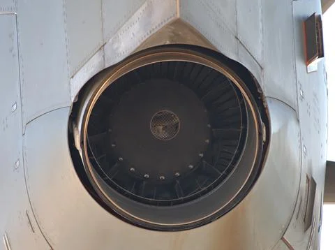 Aircraft jet engine close-up view. Stock Photos