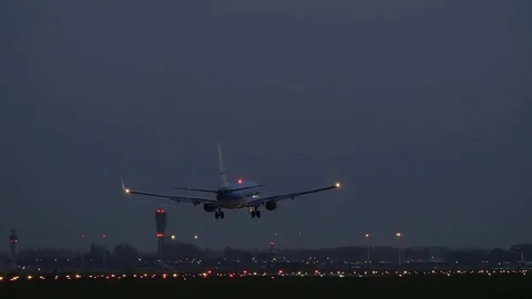 Aircraft landing at night. Stock Footage 81220869