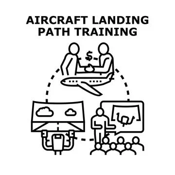 Aircraft landing path flight simulation training concept Stock Illustration