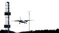 Aircraft landing silhouette at dusk, airplane lands at airport HD Footage