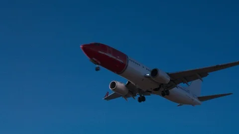 Aircraft landing at Stavanger airport, Sola. Stock Footage