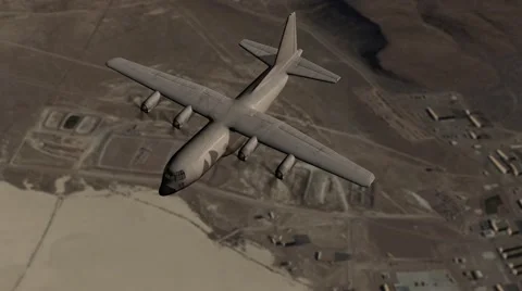 Aircraft Lockheed C130 Hercules in flight over Area 51 - 4K Ultra HD Stock-Footage 41775434
