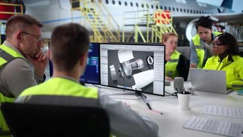 Aircraft Maintenance Team Checking Jet Engine Stock Footage 316928381