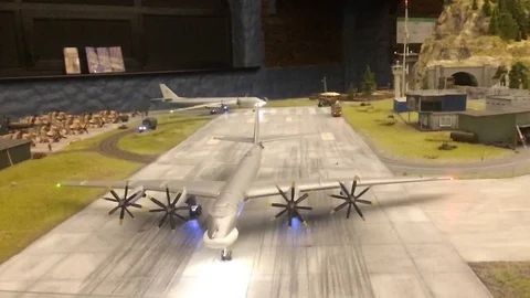 Aircraft model in the museum of miniature and technology Stock Footage 127316331