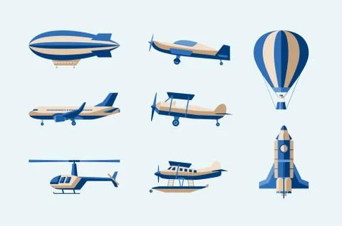 Aircraft - modern vector isolated set of objects Stock Illustration