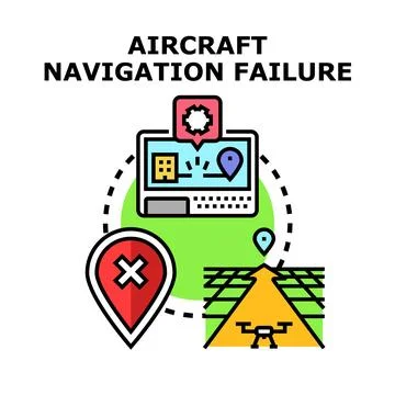 Aircraft navigation failure concept losing route direction 库存插图