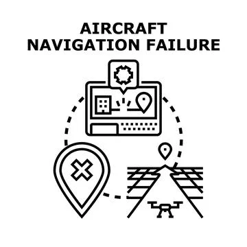 Aircraft navigation failure concept losing route direction Stock Illustration