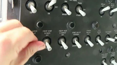 Aircraft panel hand flicks switch 05 Stock Footage 42496824