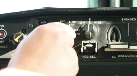 Aircraft panel hand flicks switch 06 Stock Footage 42497047