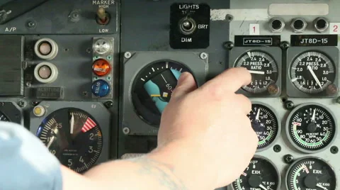 Aircraft panel hand flicks switch 07 Stock Footage 42512877