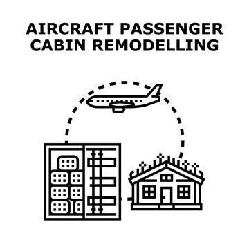 Aircraft passenger cabin remodelling development for eco friendly future Stock Illustration