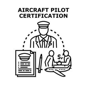Aircraft pilot acquiring flight certification license Stock Illustration