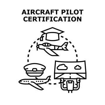 Aircraft pilot certification process for professional aviators Stock Illustration