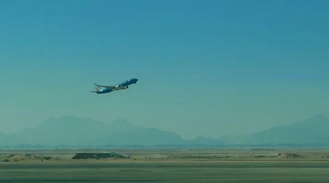 Aircraft, plane takes off from the runway. Airport in Africa, Egypt Stock Footage 59674051