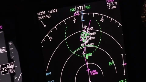 Aircraft primary flight display at night, actual aerial footage. Stock Footage 145245094
