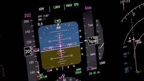Aircraft primary flight display at night, actual aerial footage. Stock Footage 145287463