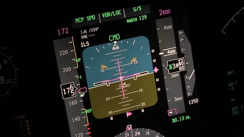 Aircraft primary flight display at night, actual aerial footage. Stock Footage 146078292