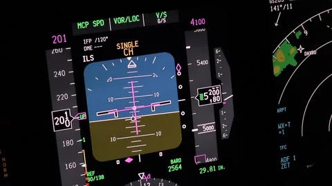 Aircraft primary flight display at night, actual aerial footage. Stock Footage 146134568