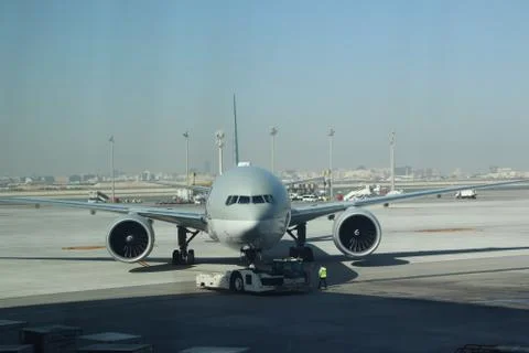 Aircraft push-back view Stock Photos