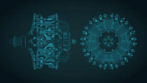 Aircraft radial engine blueprints Stock Illustration