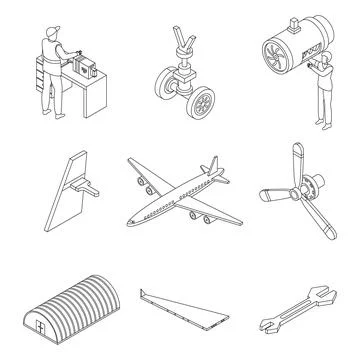 Aircraft repair icons set vector outline Stock Illustration