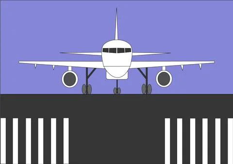 Aircraft on the runway or runway, background purple sky, illustration Stock Illustration