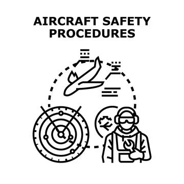 Aircraft safety procedures ensuring secure aviation operation Stock Illustration