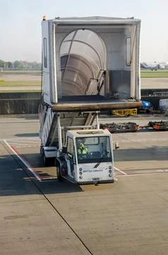 Aircraft steps being driven away Stock Photos