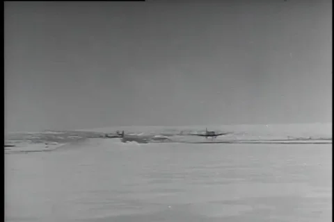 Aircraft take off from Thule Air Base, Airmen install communication tower - 1957 Stock Footage 99111843