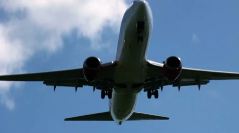 Aircraft takeoff plane fly over close Stock Footage