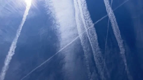 Aircraft tracks in the sky Stock Footage 218096938
