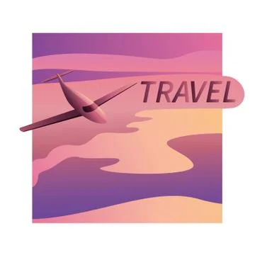 Aircraft vector, take-off plane against the background of the sunset sky, with Stock Illustration